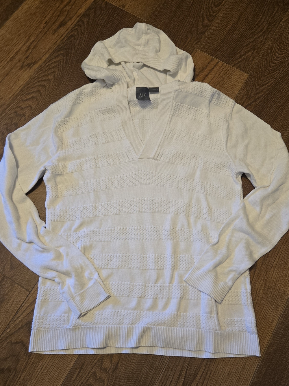 A/X Armani Exchange White Hooded V-Neck Sweater